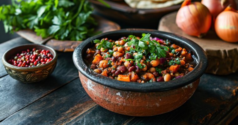 Chili vegetariano saludable con frijoles y verduras