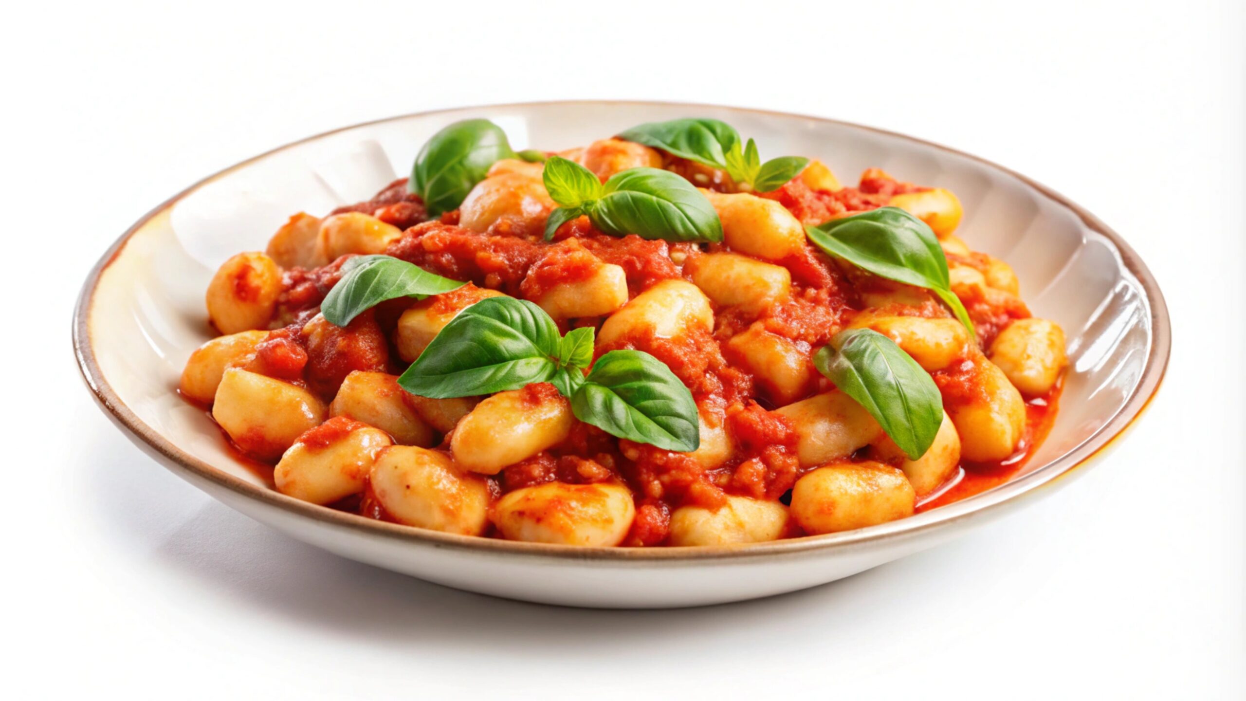 Gnocchi caseros vegetarianos con salsa de tomate y verduras